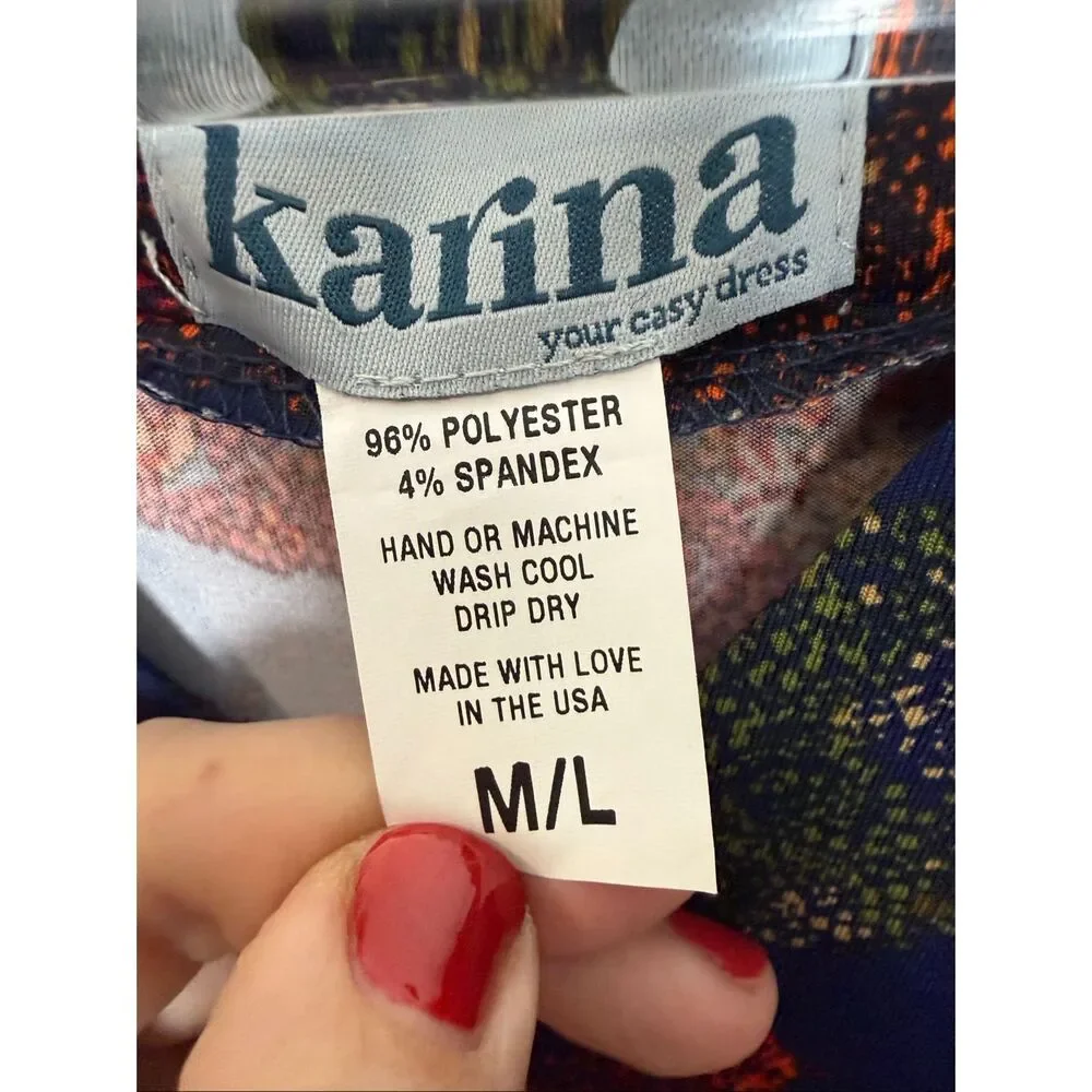 Karina Navy Jeweled Leaves Cecilia Dress M/L Made in USA Fit and Flare Midi NWT - Picture 2 of 4